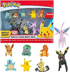 Juego de 8 figuras de Batalla Pokémon - Características Charmander, Bulbasaur, Squirtle, Mimikyu, Pikachu, Eevee, Umbreon, Espeon