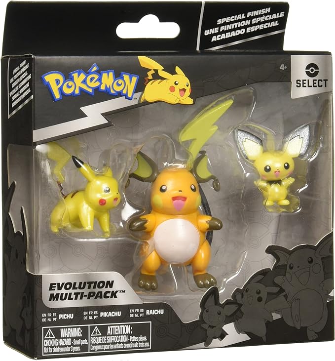 Paquete de 3 figuras de batalla de Pichu y Pikachu de 5 cm y Raichu de 7 cm